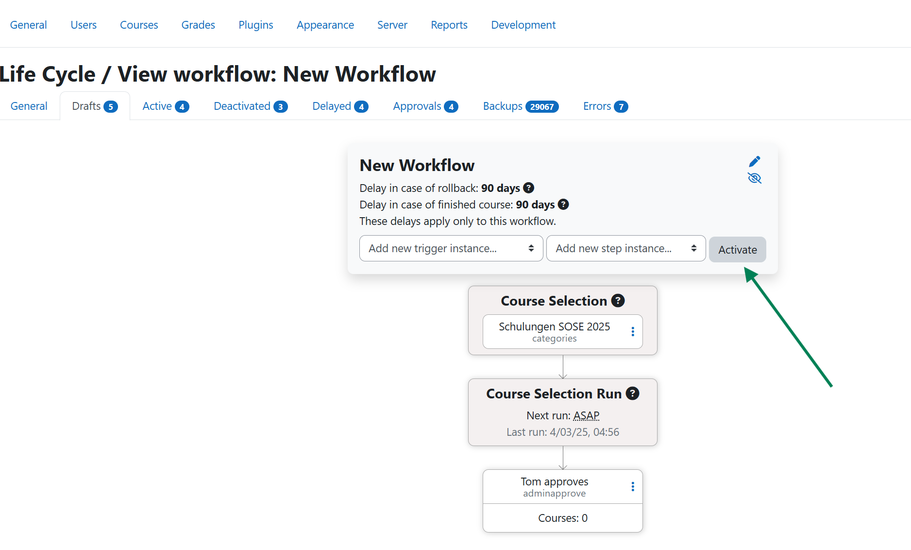 Activate button in draft view