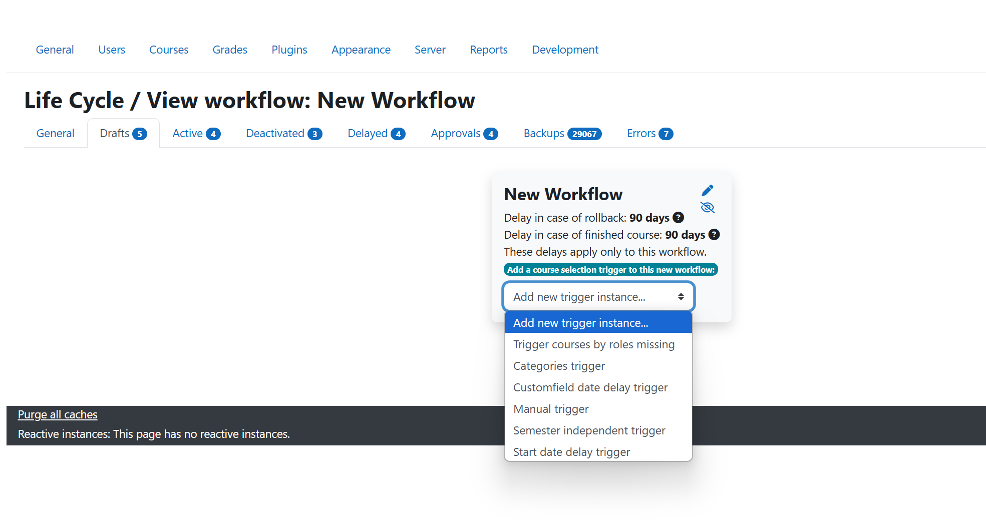 Creating a new workflow: Add a course selection trigger at first