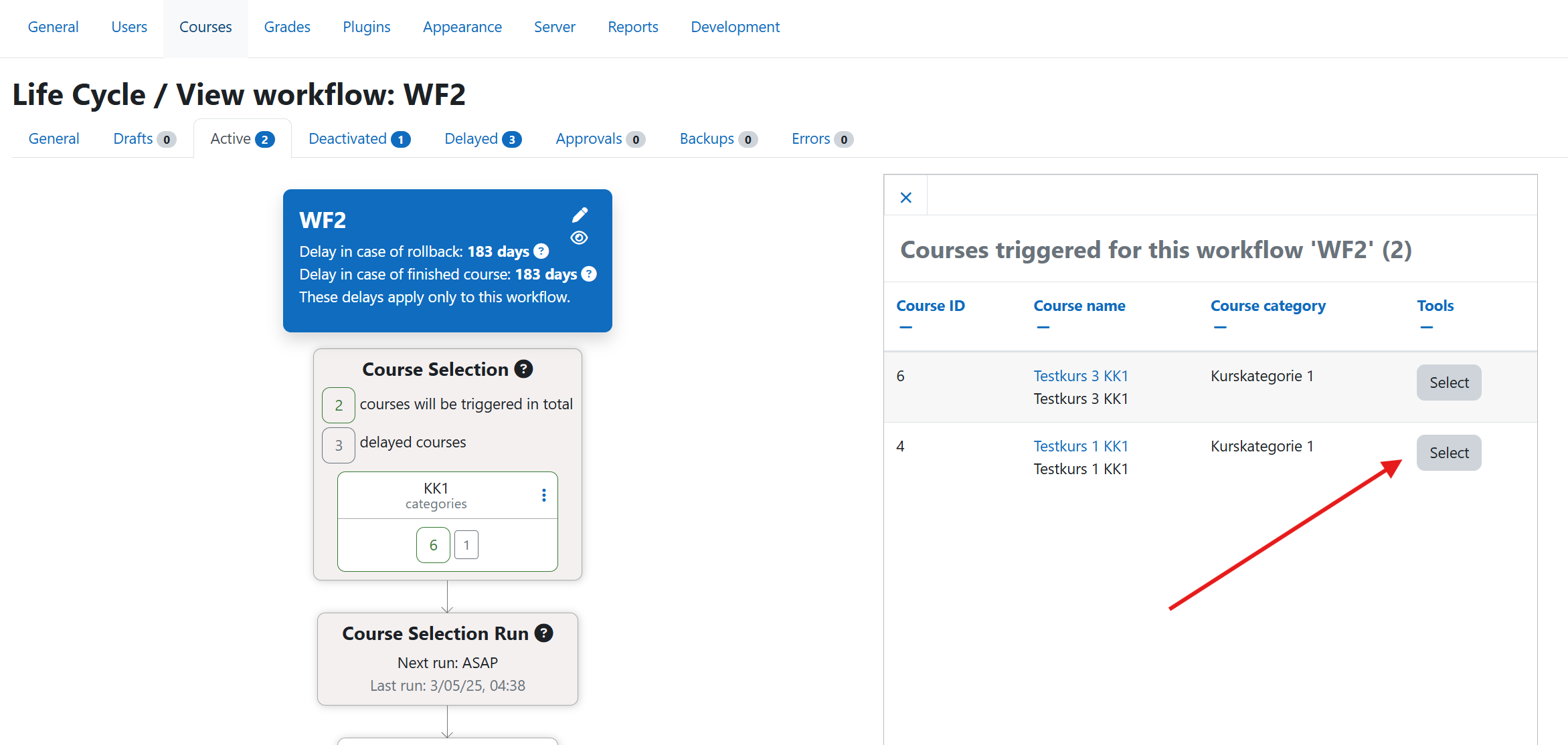 Add single course to workflow process