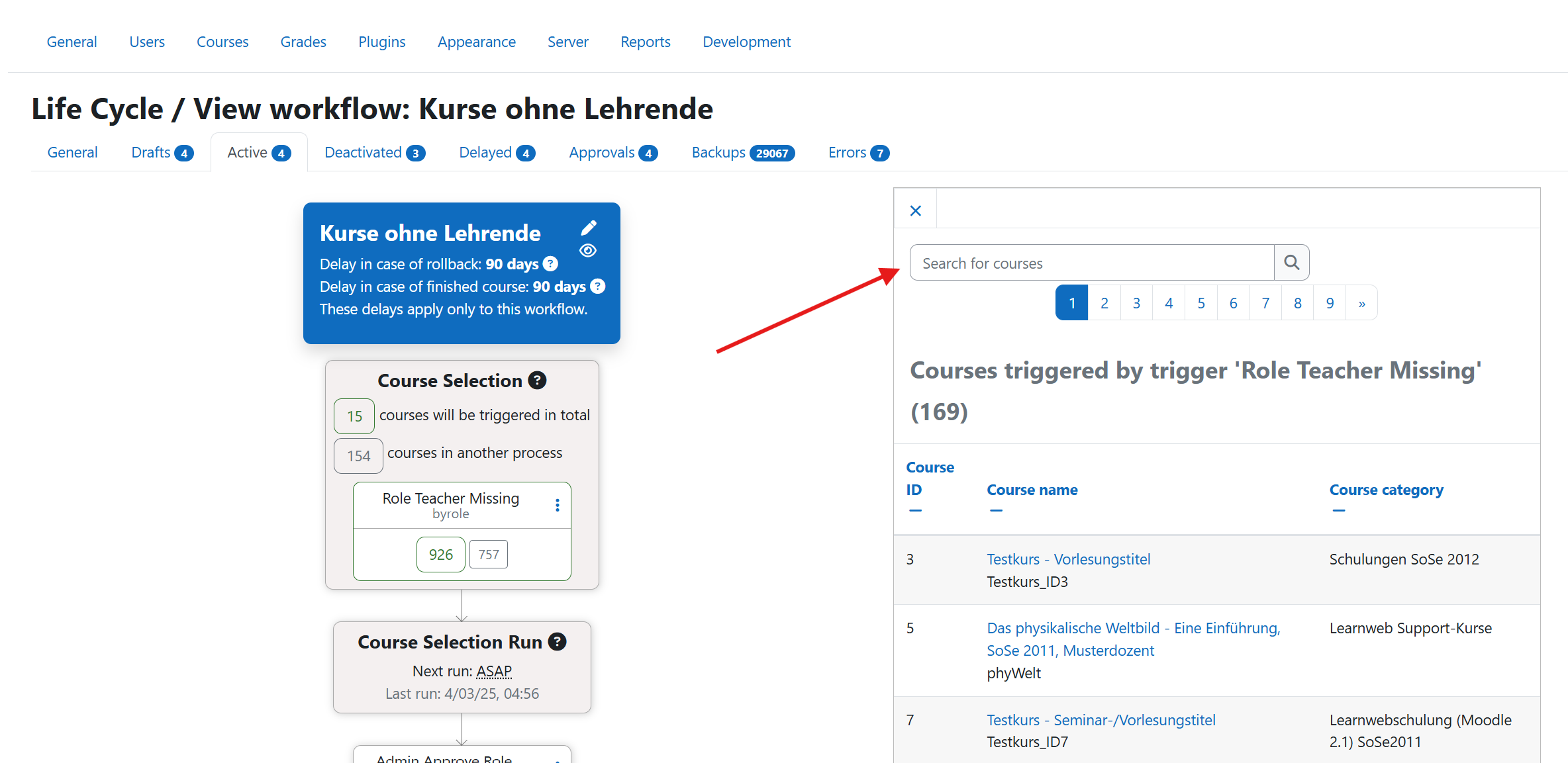 Filter list of courses by course name or course ID